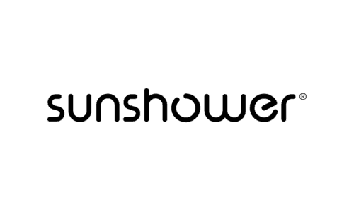 The Sunshower logo features the brand name in black lowercase letters on a white background.